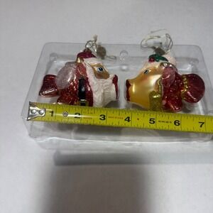 Katherine's Collection Santa Mrs Claus Glass Fish Christmas Ornaments Set 2